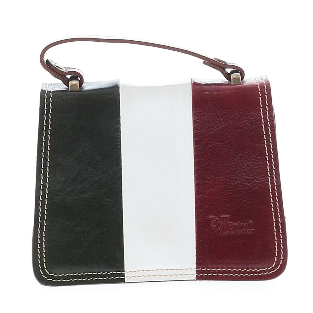 Venice Leather Italian Leather Tri-Color Block Mini Crossbody Satchel Bag Womens